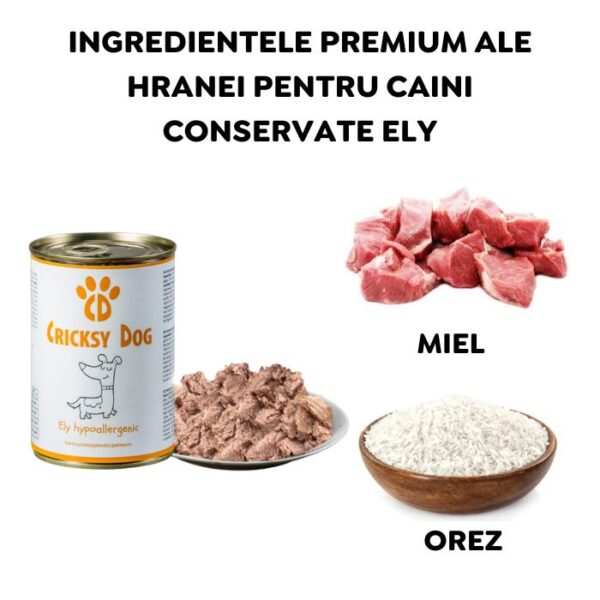 Hrană umedă hipoalergenică Ely cu miel pentru câini (fără gluten de grâu si fără carne de pui, formulă premium) - 400 g - imagine 2