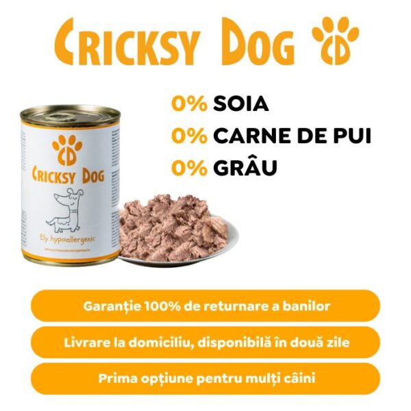 Hrană umedă hipoalergenică Ely cu miel pentru câini (fără gluten de grâu si fără carne de pui, formulă premium) - 400 g - imagine 6
