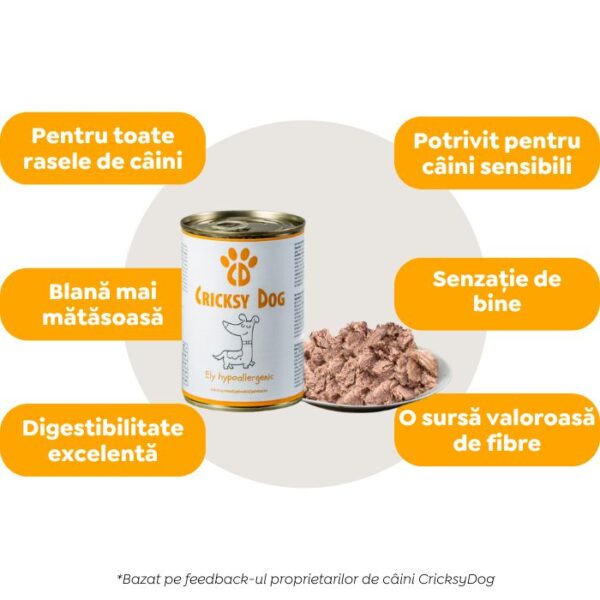 Hrană umedă hipoalergenică Ely cu miel pentru câini (fără gluten de grâu si fără carne de pui, formulă premium) - 400 g - imagine 4