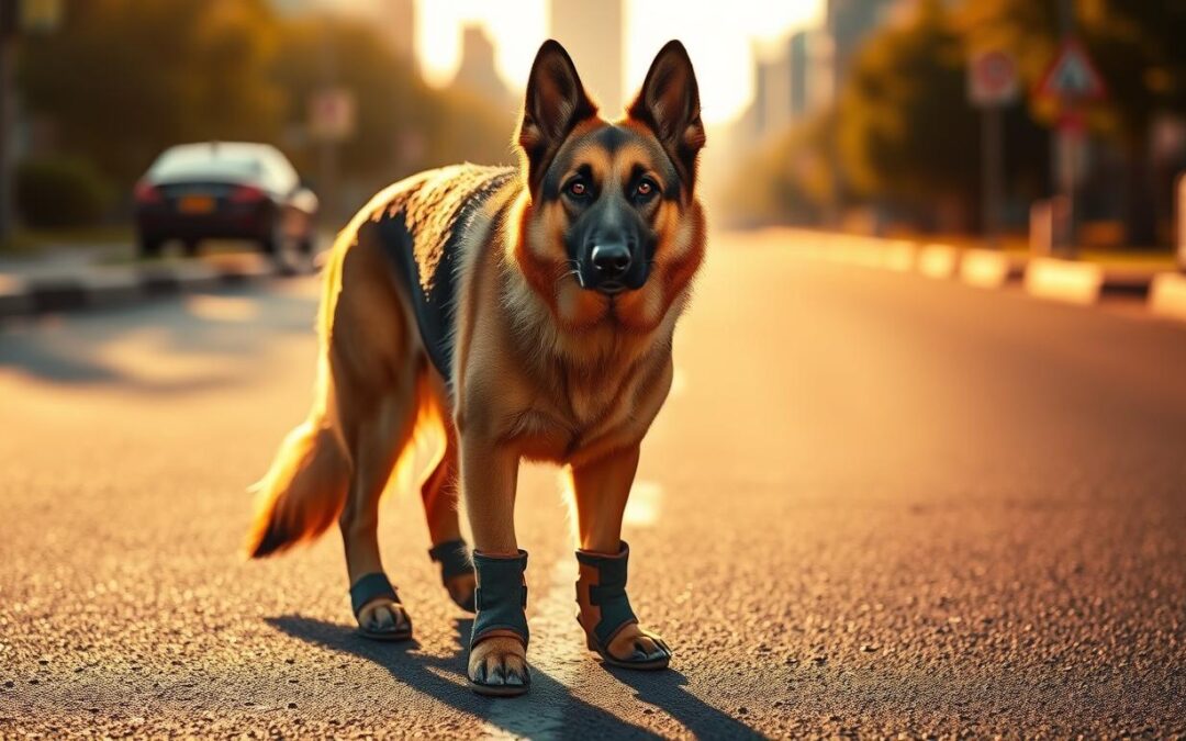 protecția lăbuțelor câinelui pe asfalt fierbinte