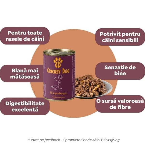 Ely Hipoalergenic hrană umedă pentru câini cu vită (fără gluten de grâu si fără carne de pui, formulă premium) – 410 g - imagine 4