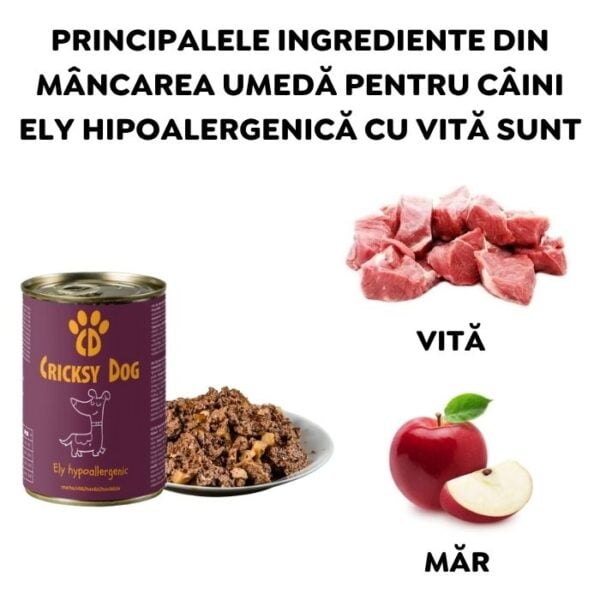 Ely Hipoalergenic hrană umedă pentru câini cu vită (fără gluten de grâu si fără carne de pui, formulă premium) – 410 g - imagine 2