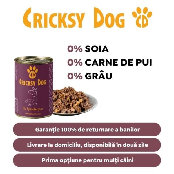 Ely Hipoalergenic hrană umedă pentru câini cu vită (fără gluten de grâu si fără carne de pui, formulă premium) – 410 g - imagine 6