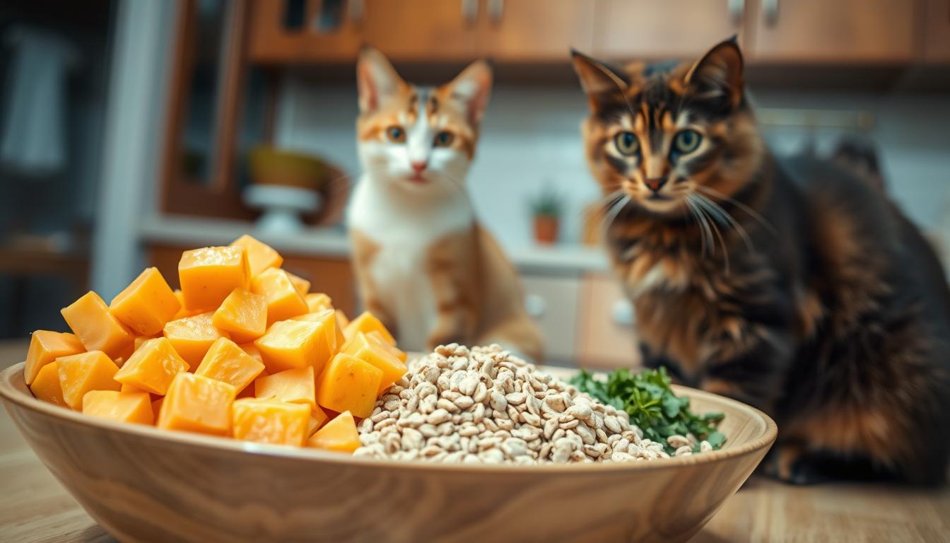 cereale sau cartof dulce în hrana pisicii
