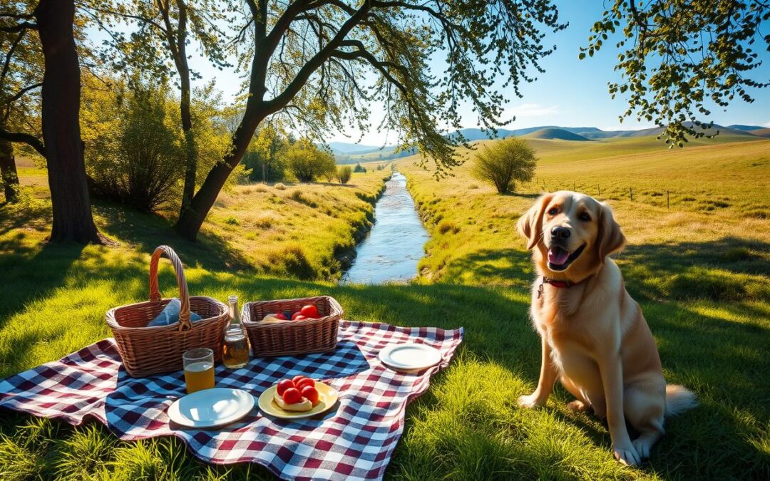 echipament picnic cu câinele vară
