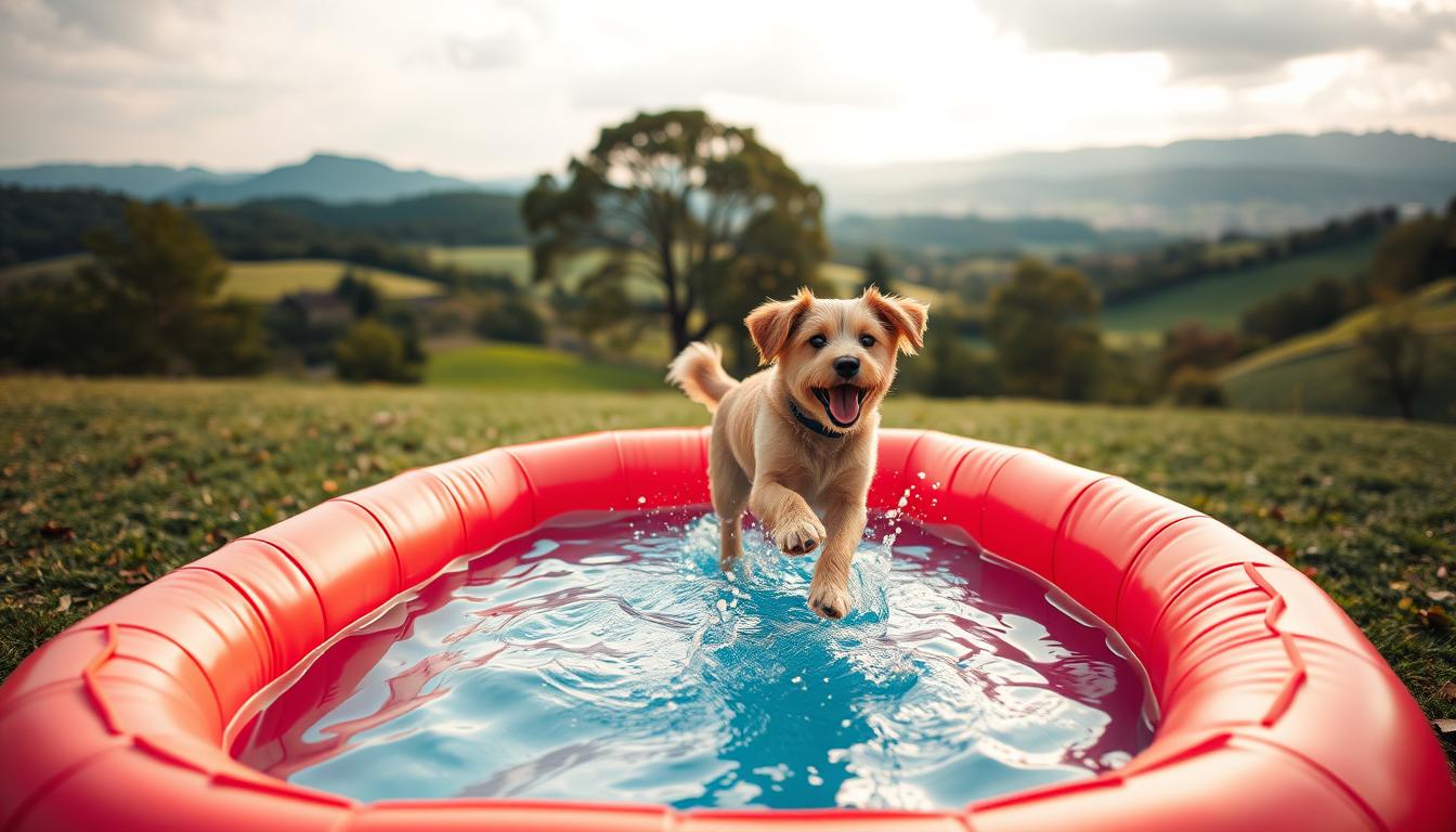 piscină gonflabilă câine vară