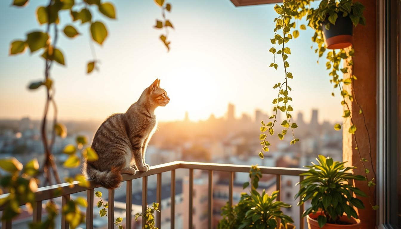 pisică vară balcon