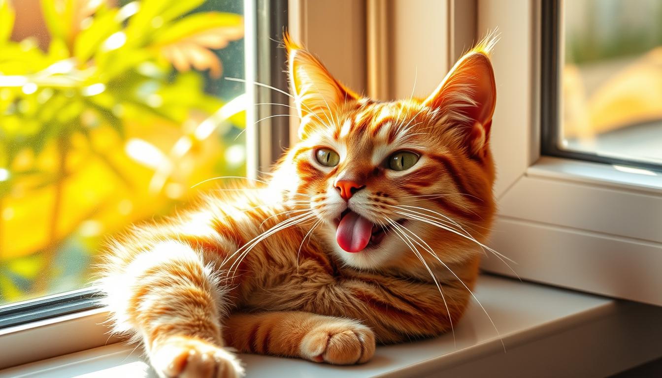 pisică vară limbă scoasă