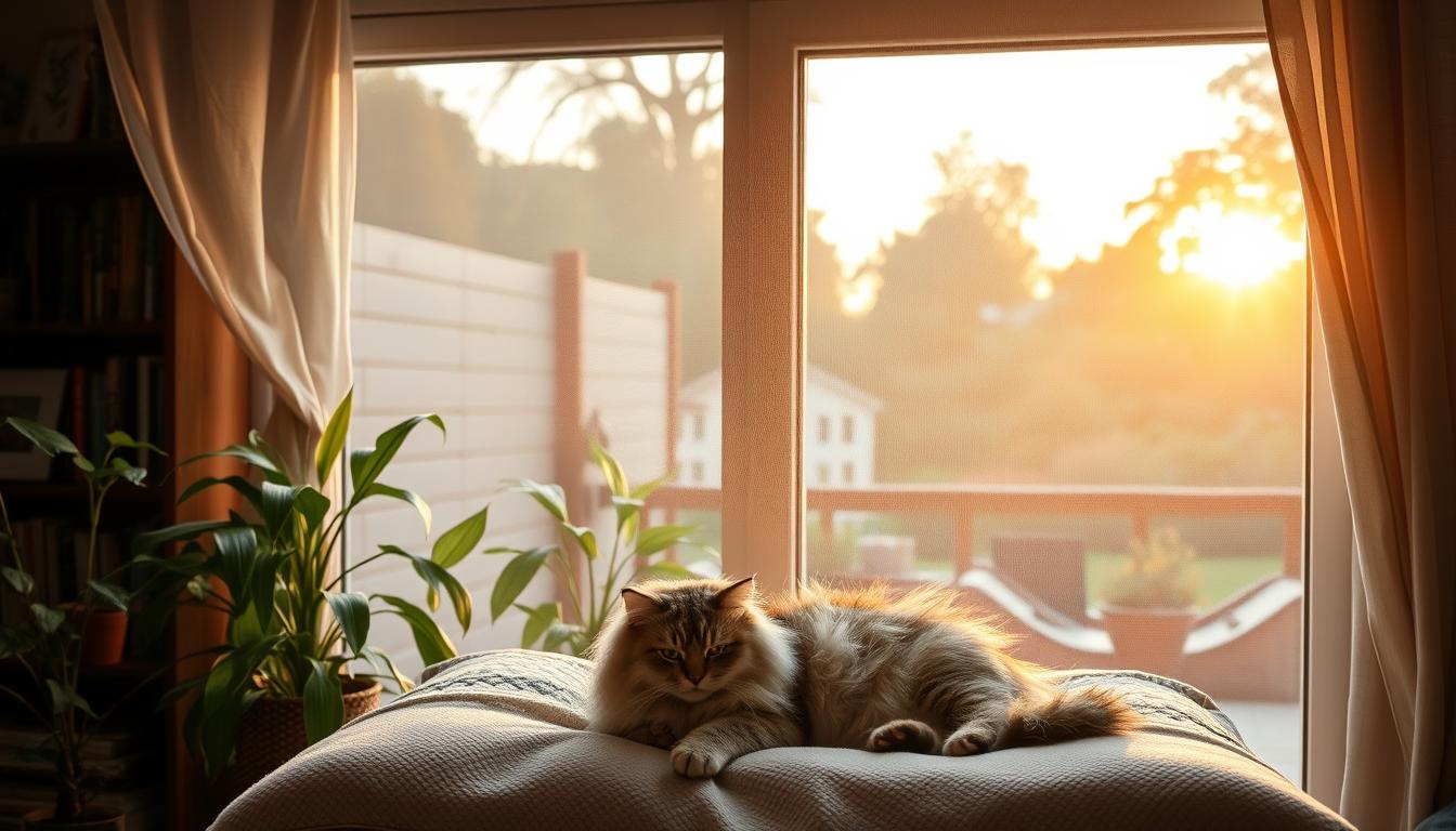 pisică vară plasă de țânțari