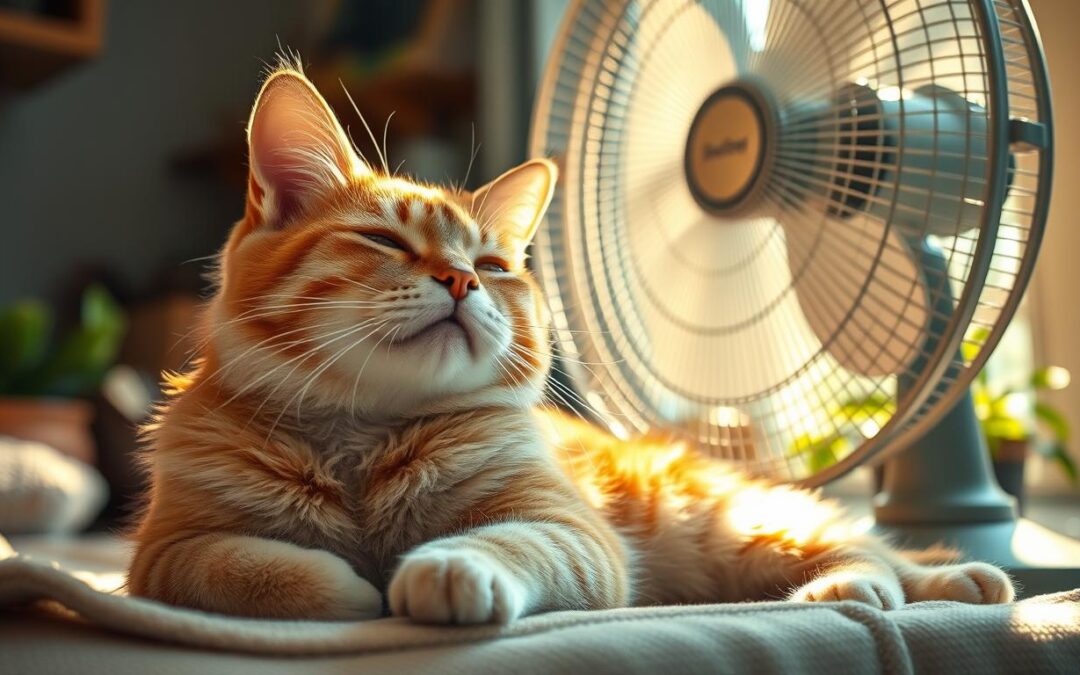 pisică vară ventilator