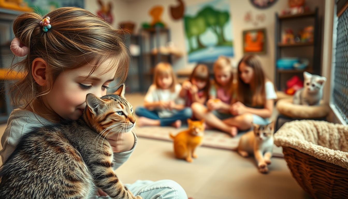 copiii-ajuta-pisicile-din-adapost copiii ajută pisicile din adăpost