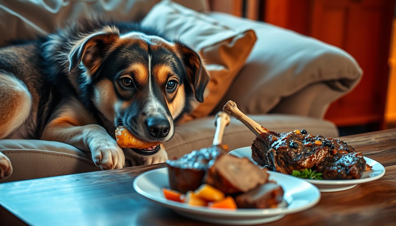 câine care mănâncă doar pui gătit