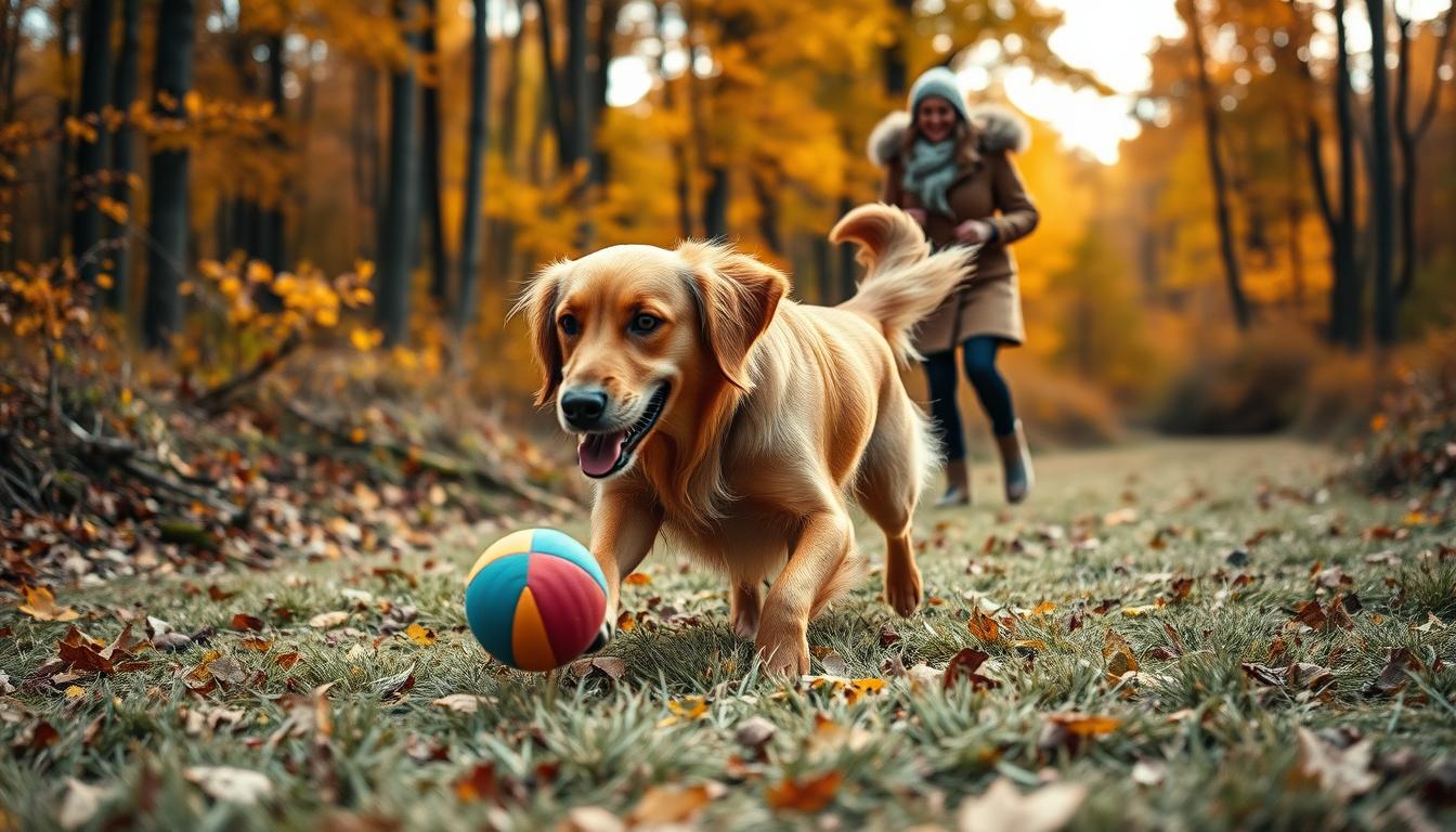 caine-joaca-impreuna-cu-stapanul-toamna câine joacă împreună cu stăpânul toamna