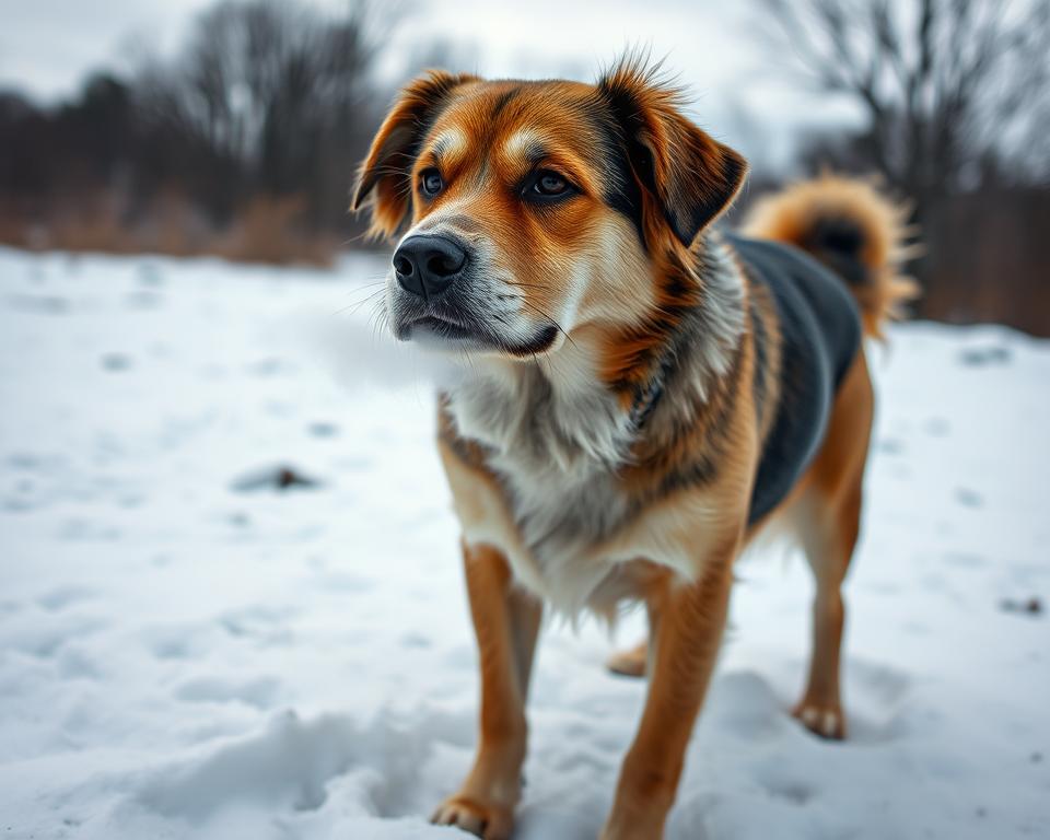 câine gâfâit pe frig