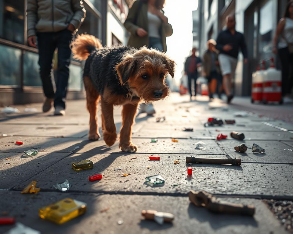 câine protecție plimbare trotuare sărate iarna