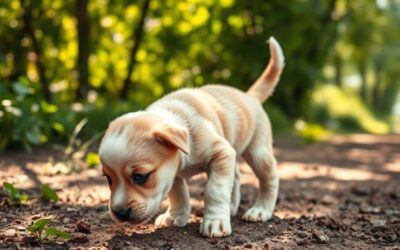 Primii pași ai cățelușului afară