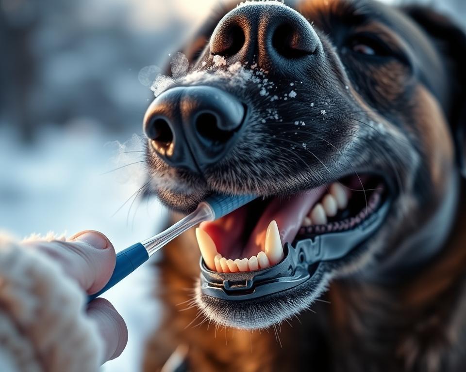 curățarea dinților câinelui iarna