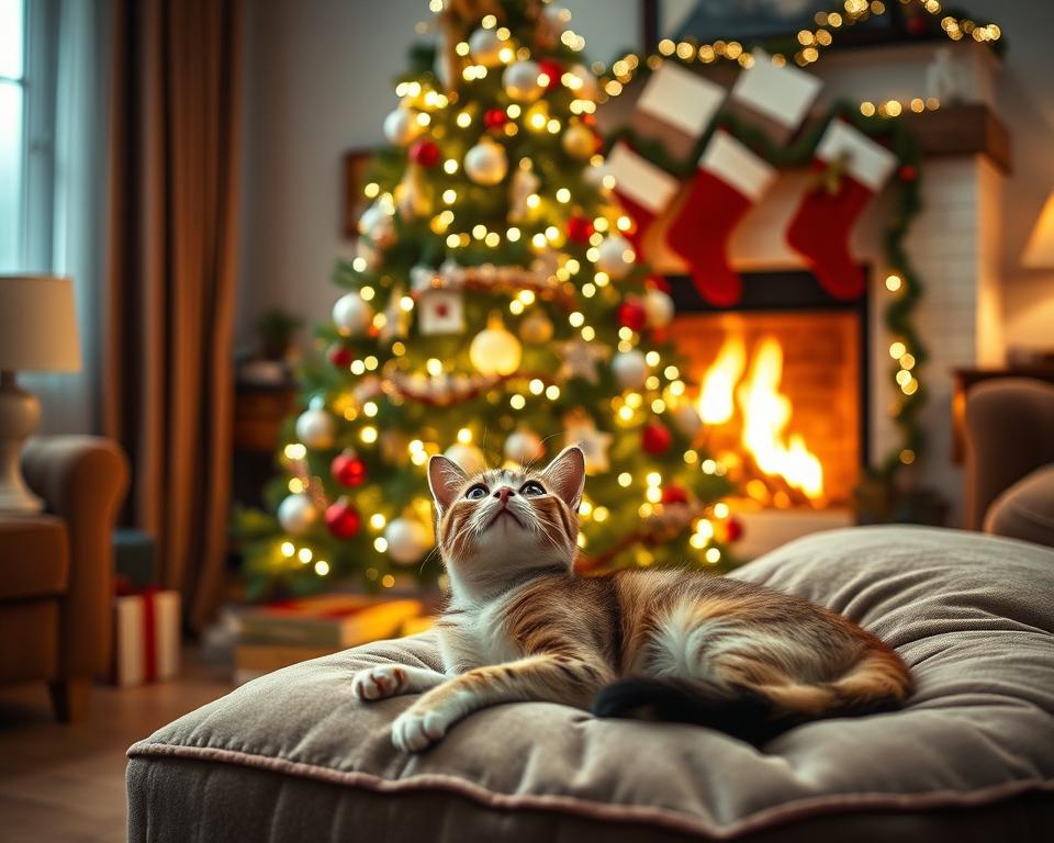 Decorațiuni sigure de Crăciun pentru pisici iarna