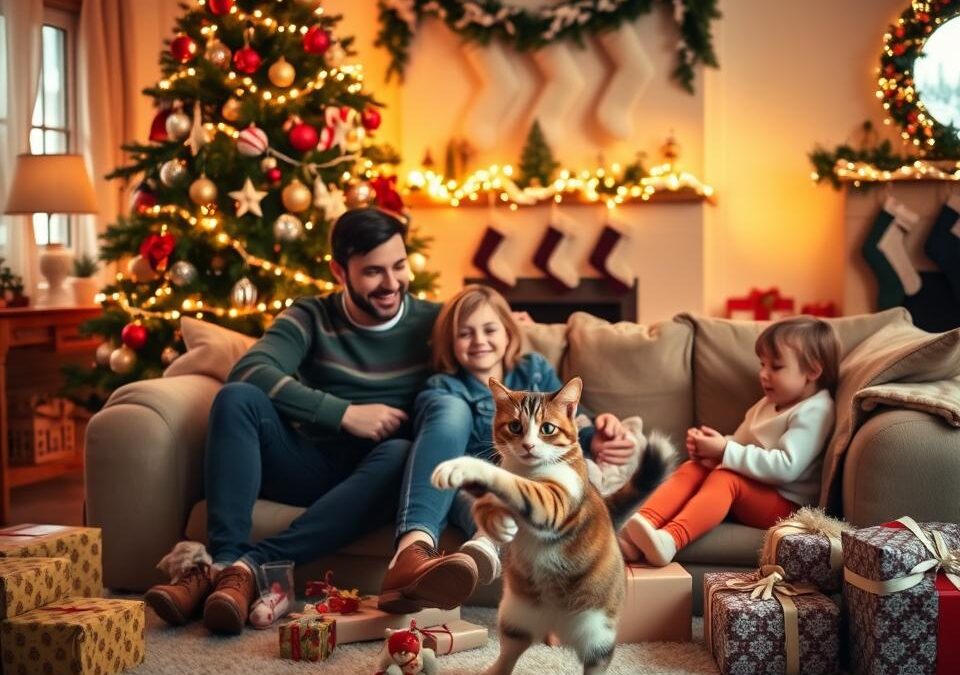 Familia cu pisică de Crăciun – sfaturi dacă ai și copii