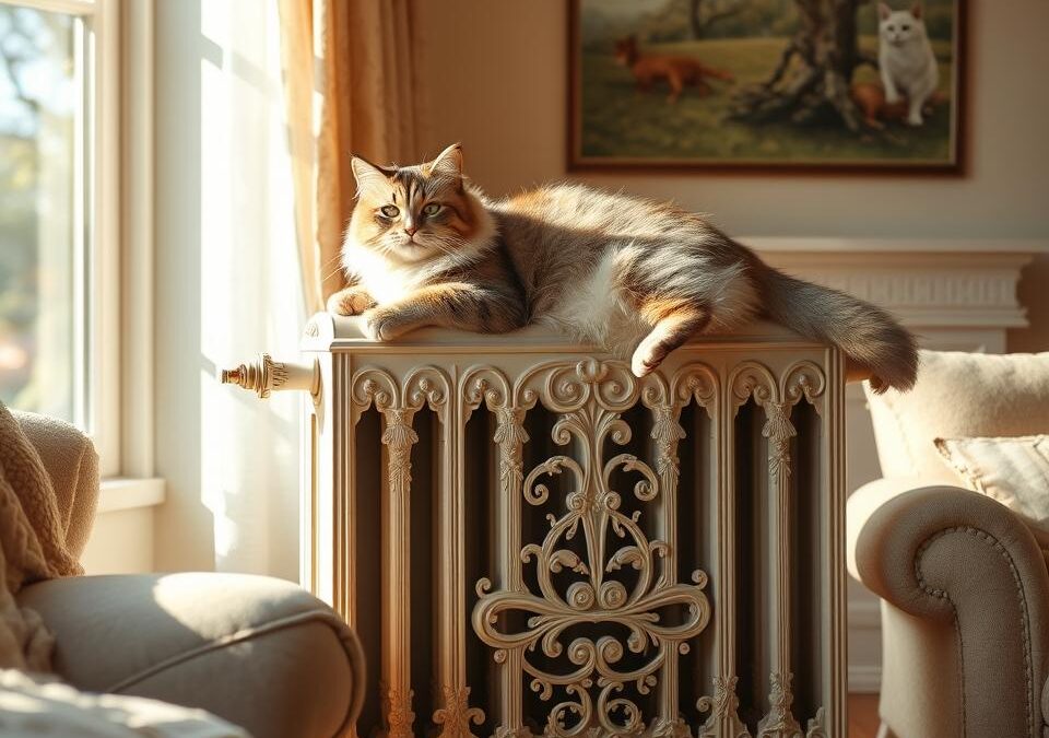 Pisica care stă pe calorifer – normal sau îngrijorător?