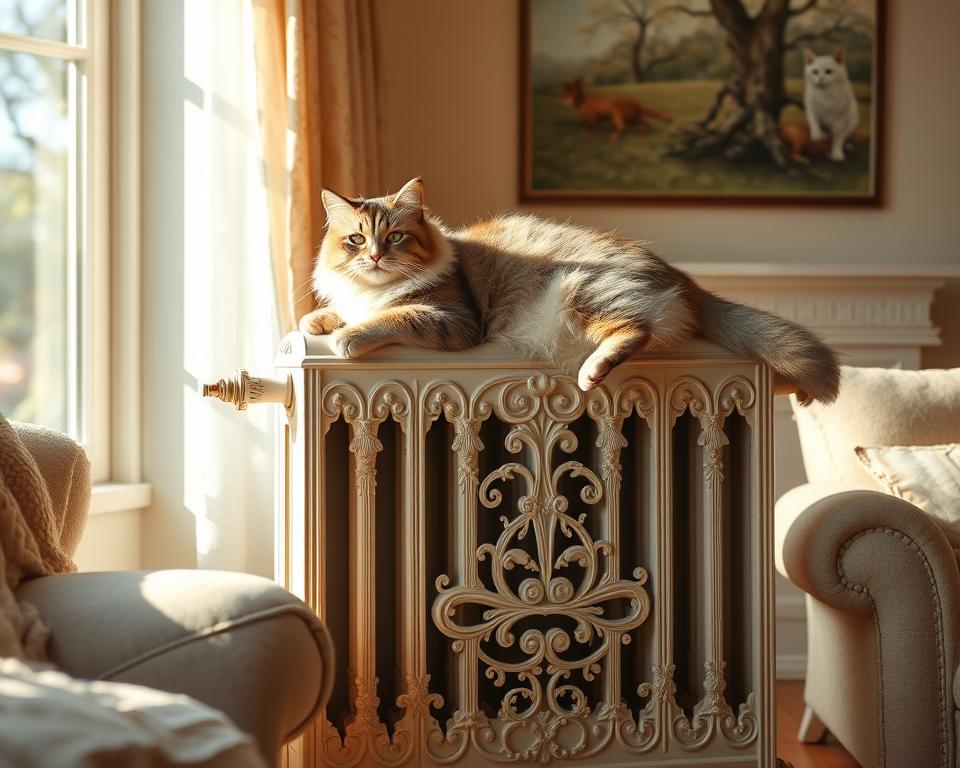 Folosirea caloriferului de către pisică iarna
