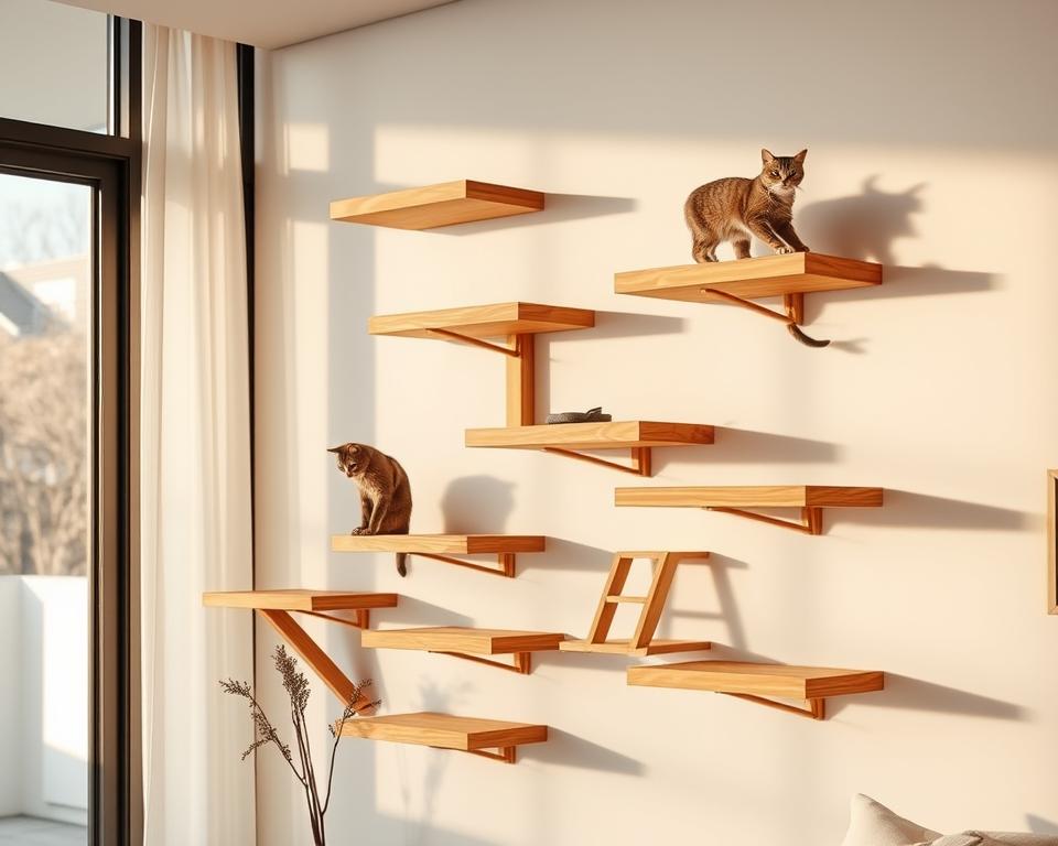 Jucării de cățărat montate pe perete pentru pisici