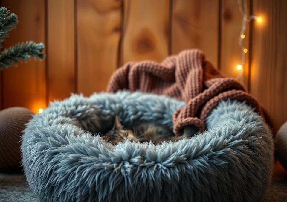 Pisica și culcușurile groase și pufoase
