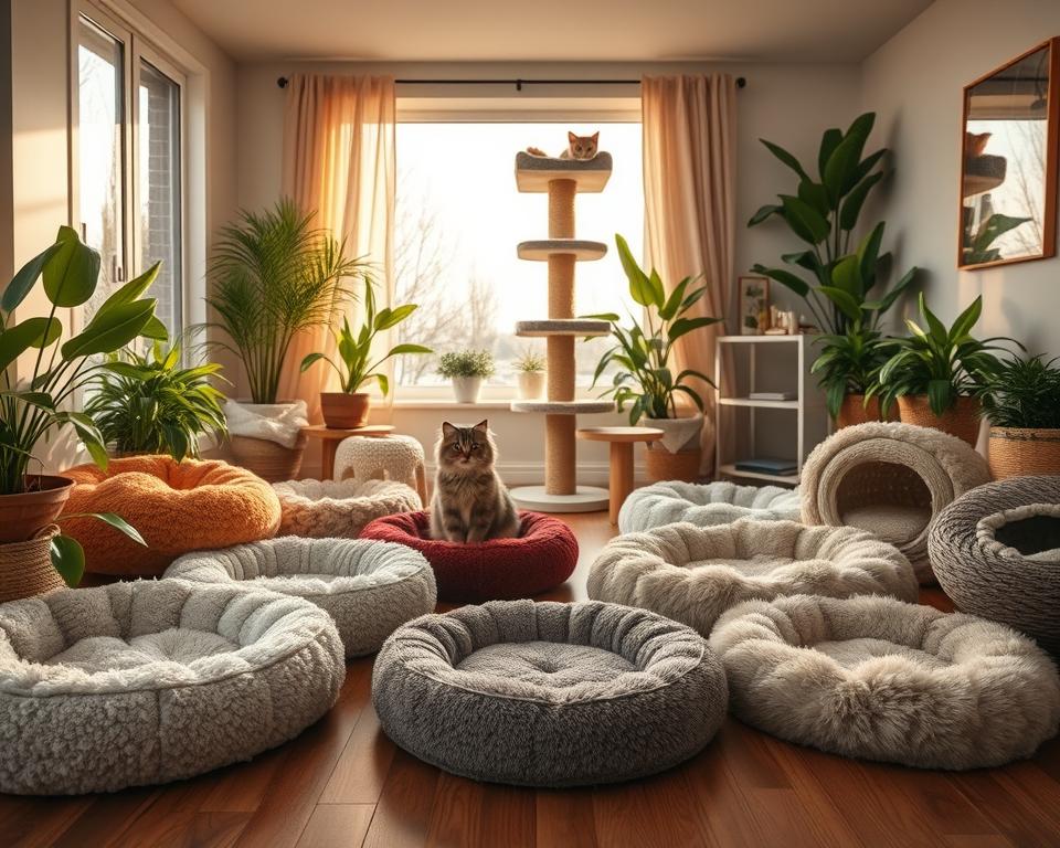 Pătura și culcușul pisicii iarna