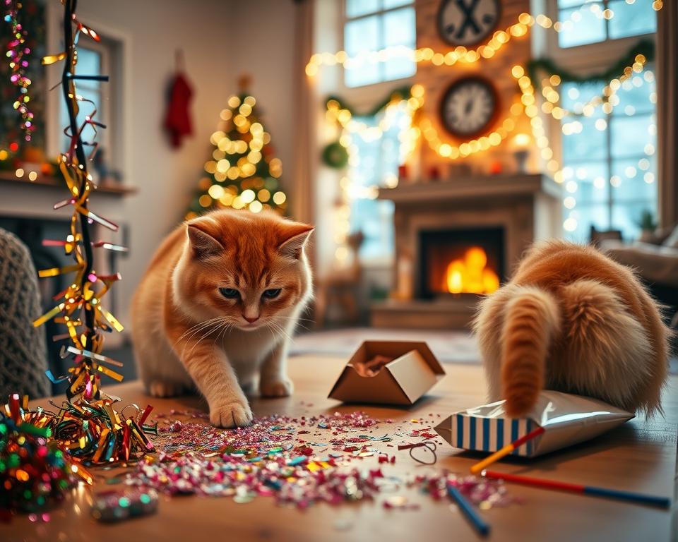 artificii de Revelion și pisica