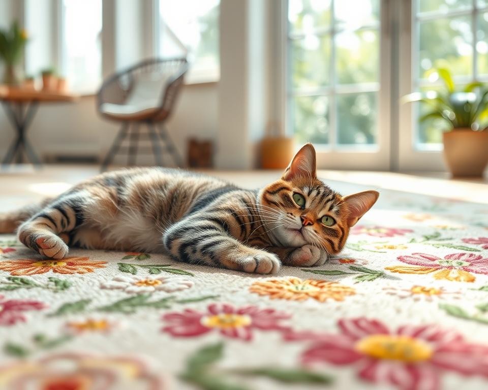 covor nou primăvara și pisica