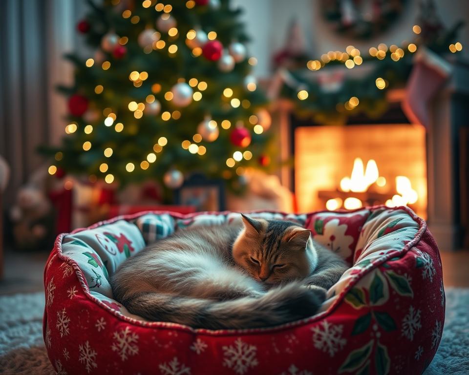culcuș de Crăciun pentru pisică
