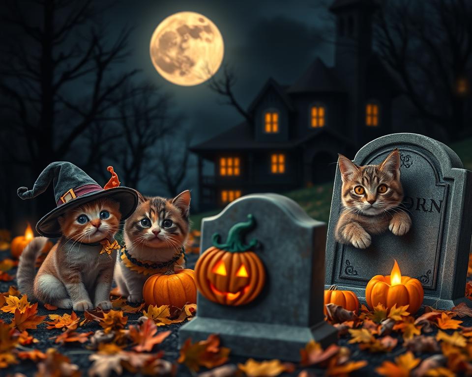 decorațiuni de Halloween și pisica