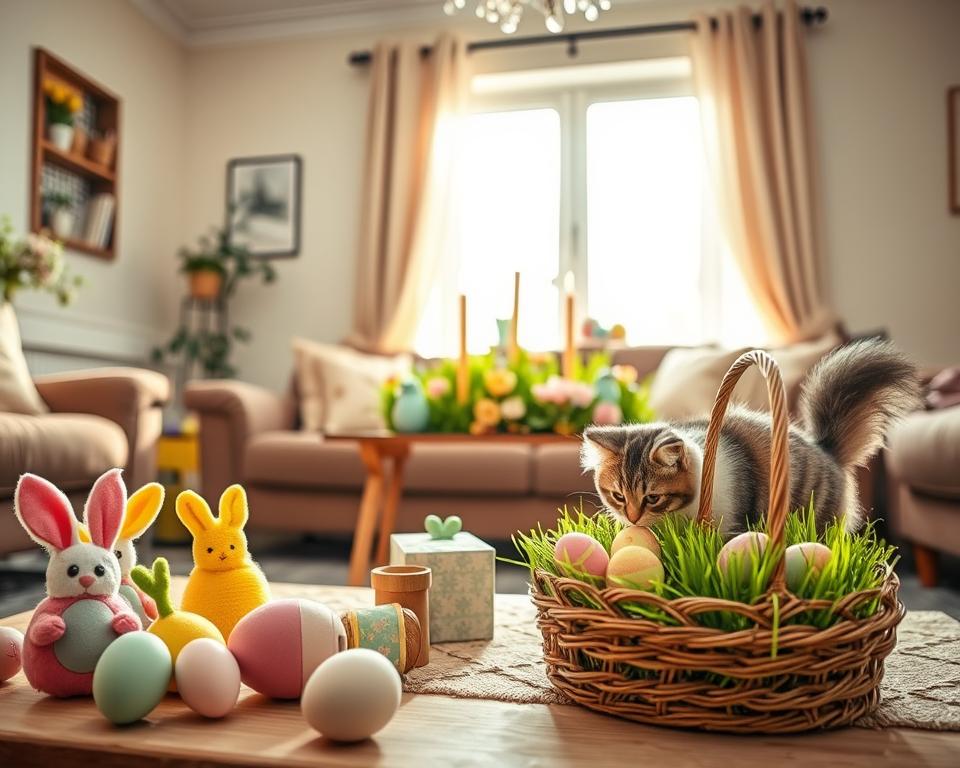 decorațiuni de Paște și pisica