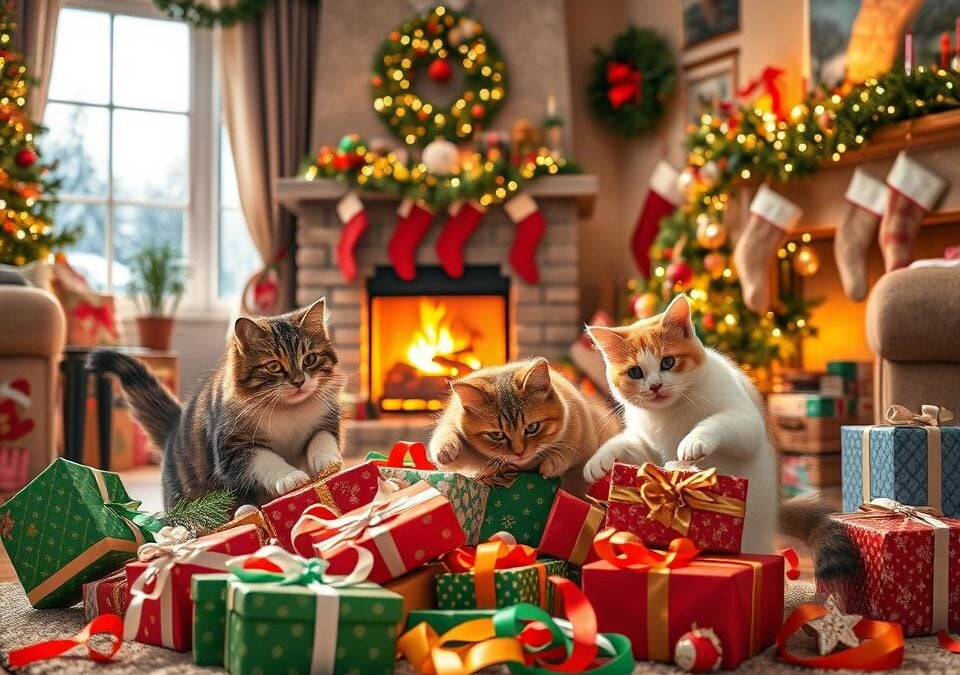 Pisici și desfacerea cadourilor de Crăciun – bucurie sau pericol?