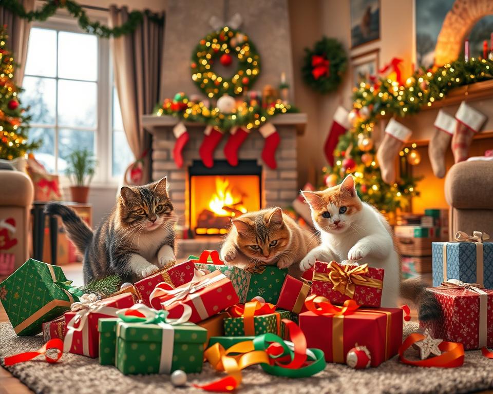 deschiderea cadourilor și pisica