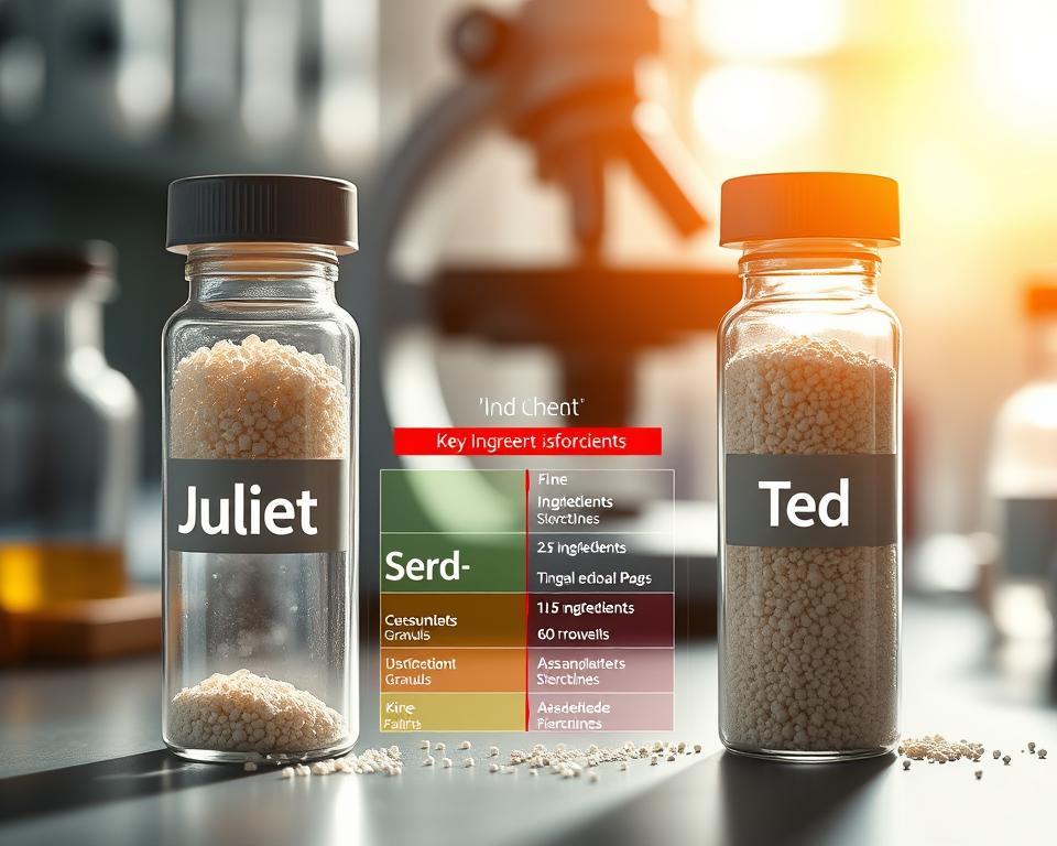 diferența dintre juliet și ted ingrediente și dimensiunea granulelor