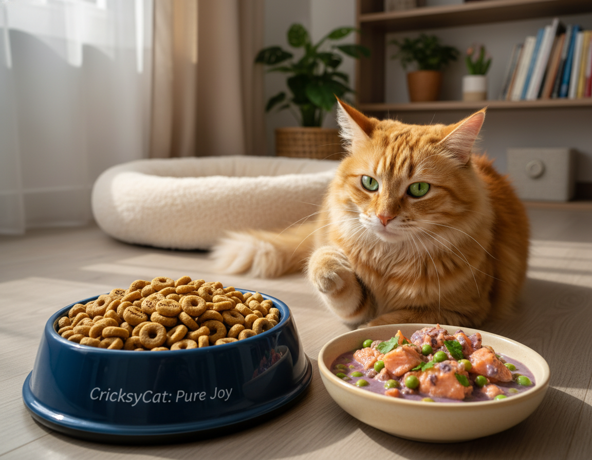 experiențe cu combinarea hranei uscate și umede CricksyCat