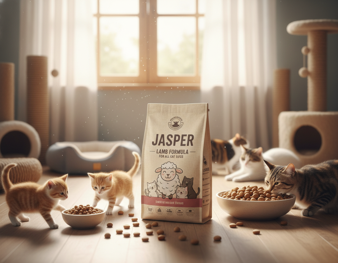 Hrană Jasper cu miel pentru pisici mici și mari – link către magazin