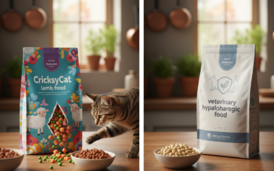 Hrană CricksyCat cu miel vs hrană veterinară hipoalergenică