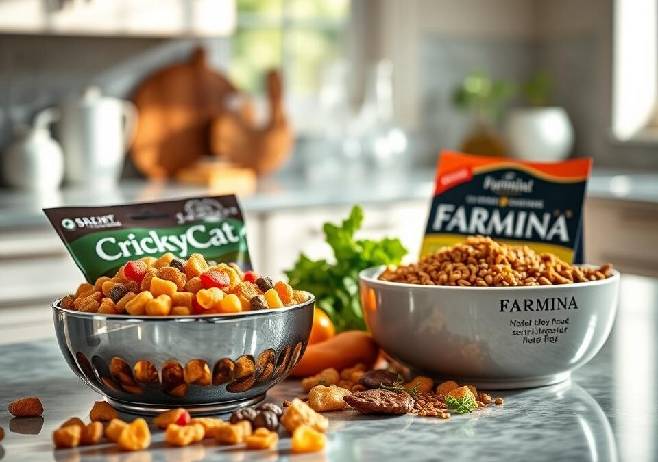 Comparație între hrana fără pui – CricksyCat vs Farmina