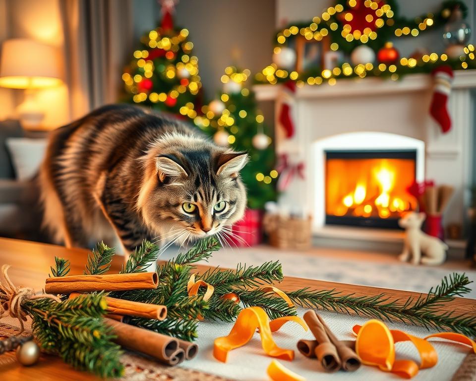 mirosuri de Crăciun și pisica