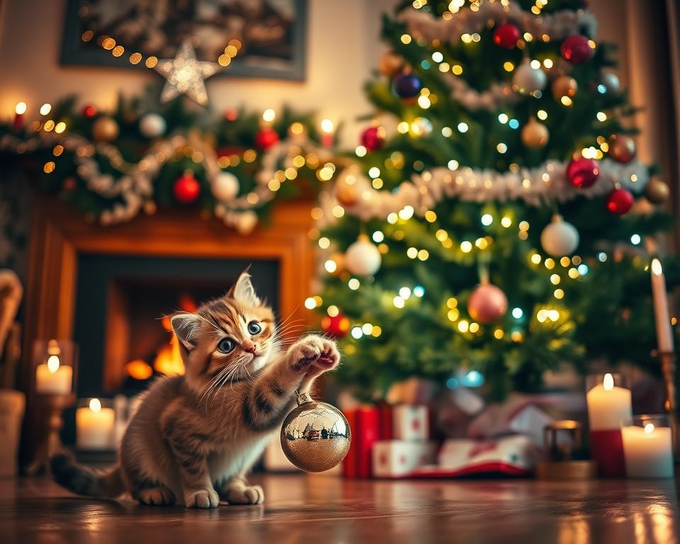 pericolele bradului de Crăciun pentru pisică