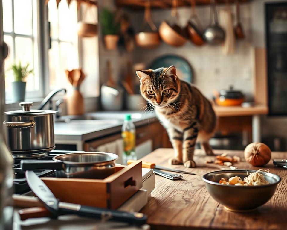 pericolele din bucătărie pentru pisici