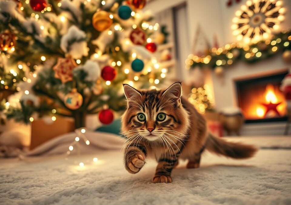 Pisica și instalațiile luminoase de Crăciun – decor sau capcană?