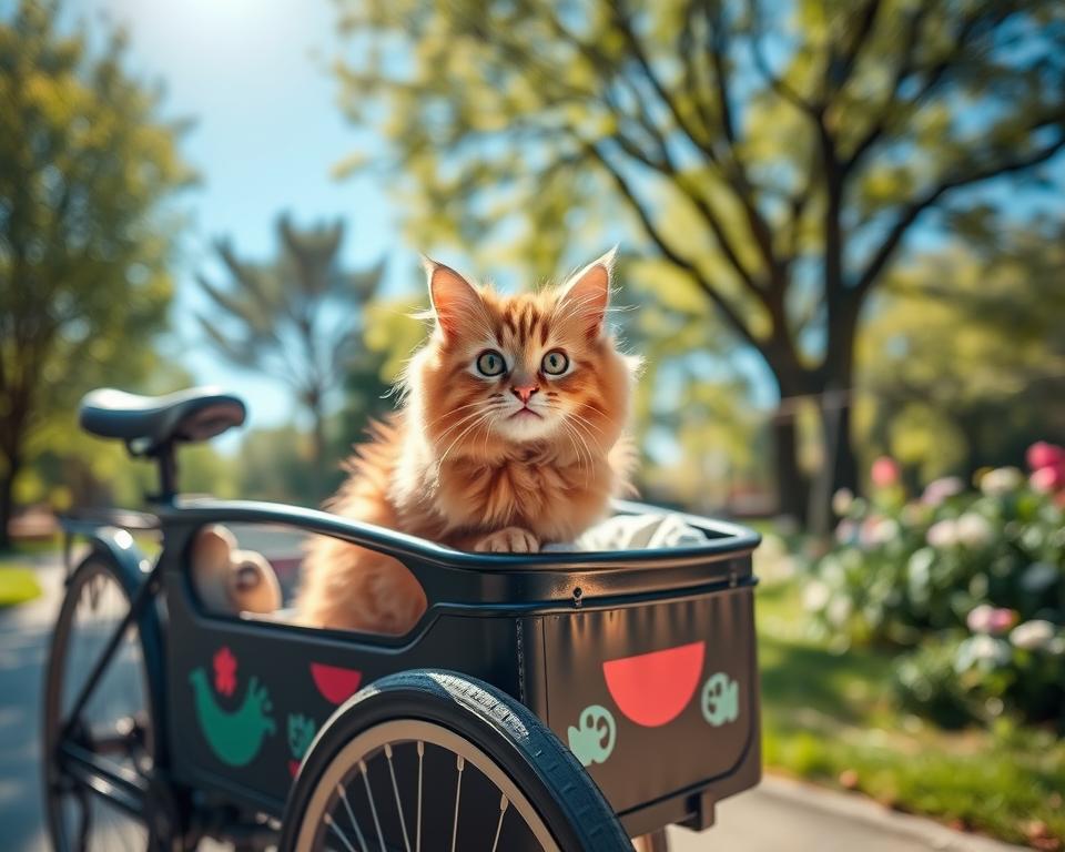 pisica în remorcă de bicicletă