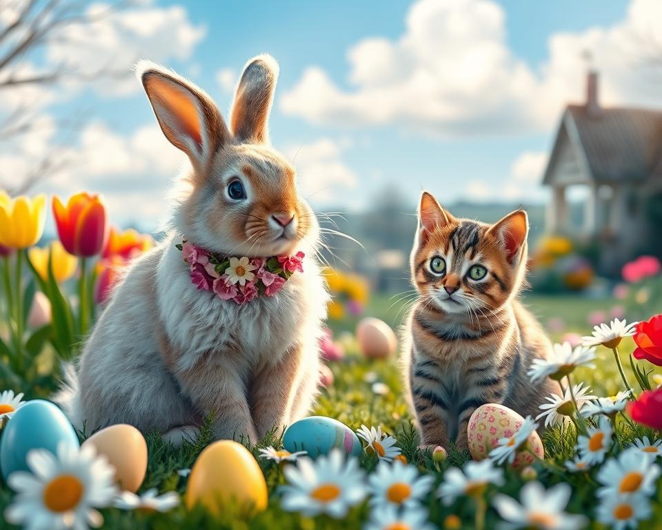pisica și iepurașul de Paște
