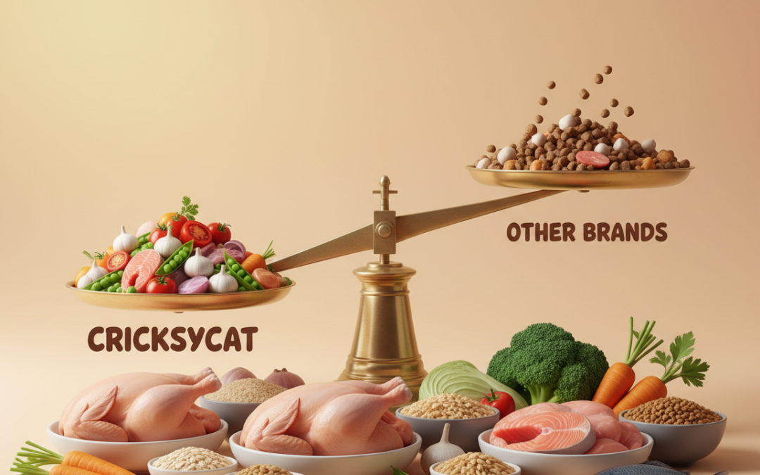 Proporția ingredientelor naturale – comparație între CricksyCat și alte mărci