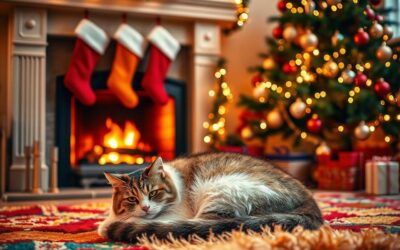 Șemineu și pisica – adevărata atmosferă de Crăciun
