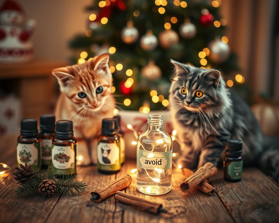 uleiuri esențiale de Crăciun și pisica