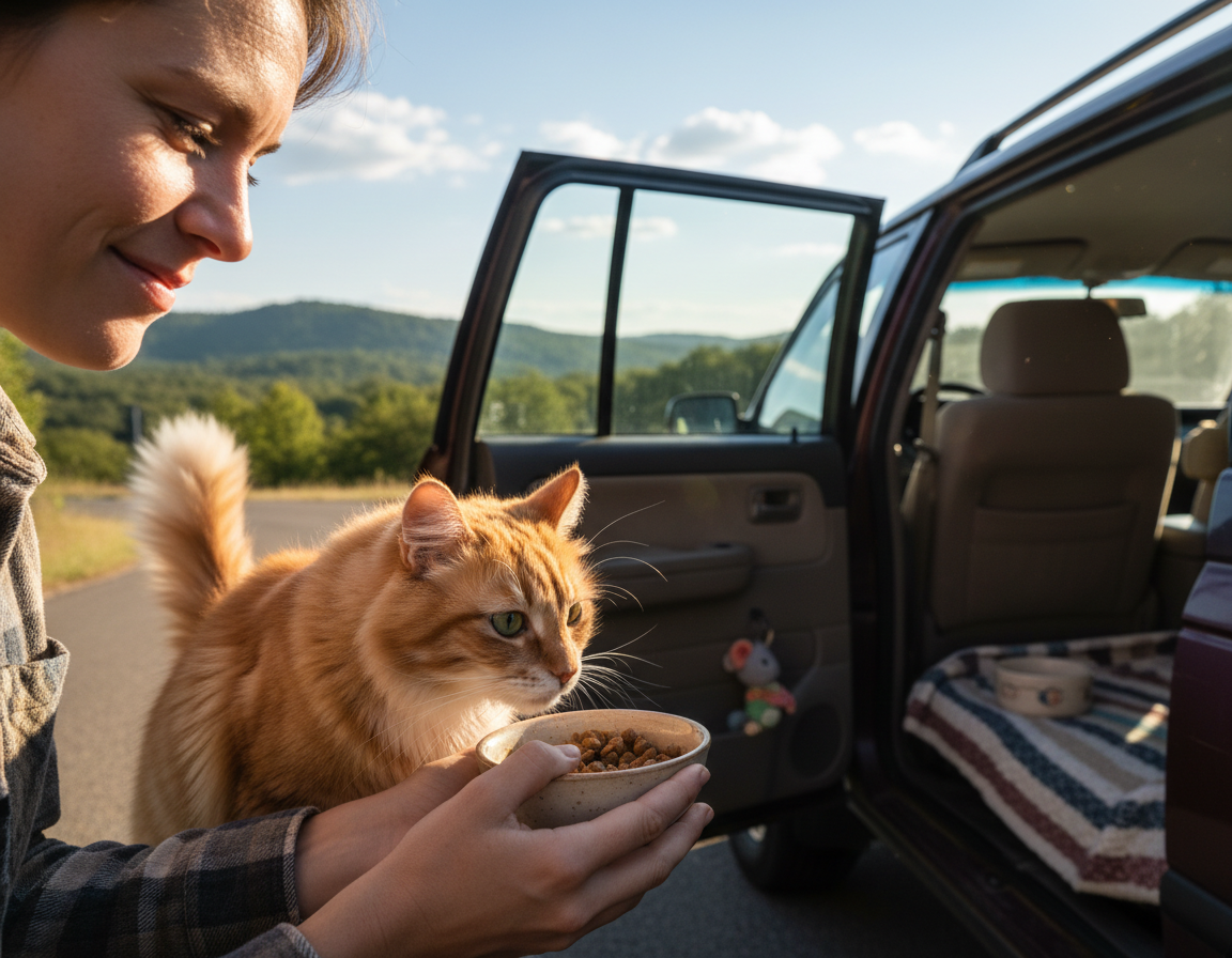 hrănirea pisicii în timpul călătoriei